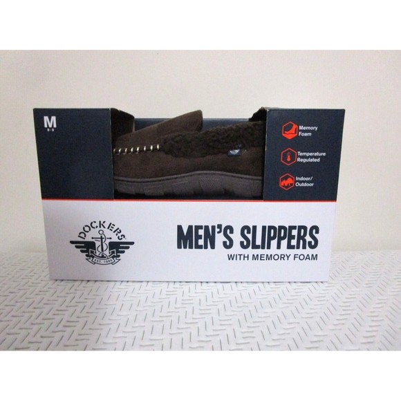New in Box Docker's Men's Slippers Memory Foam Dark Brown Size M (8-9) - Picture 1 of 10